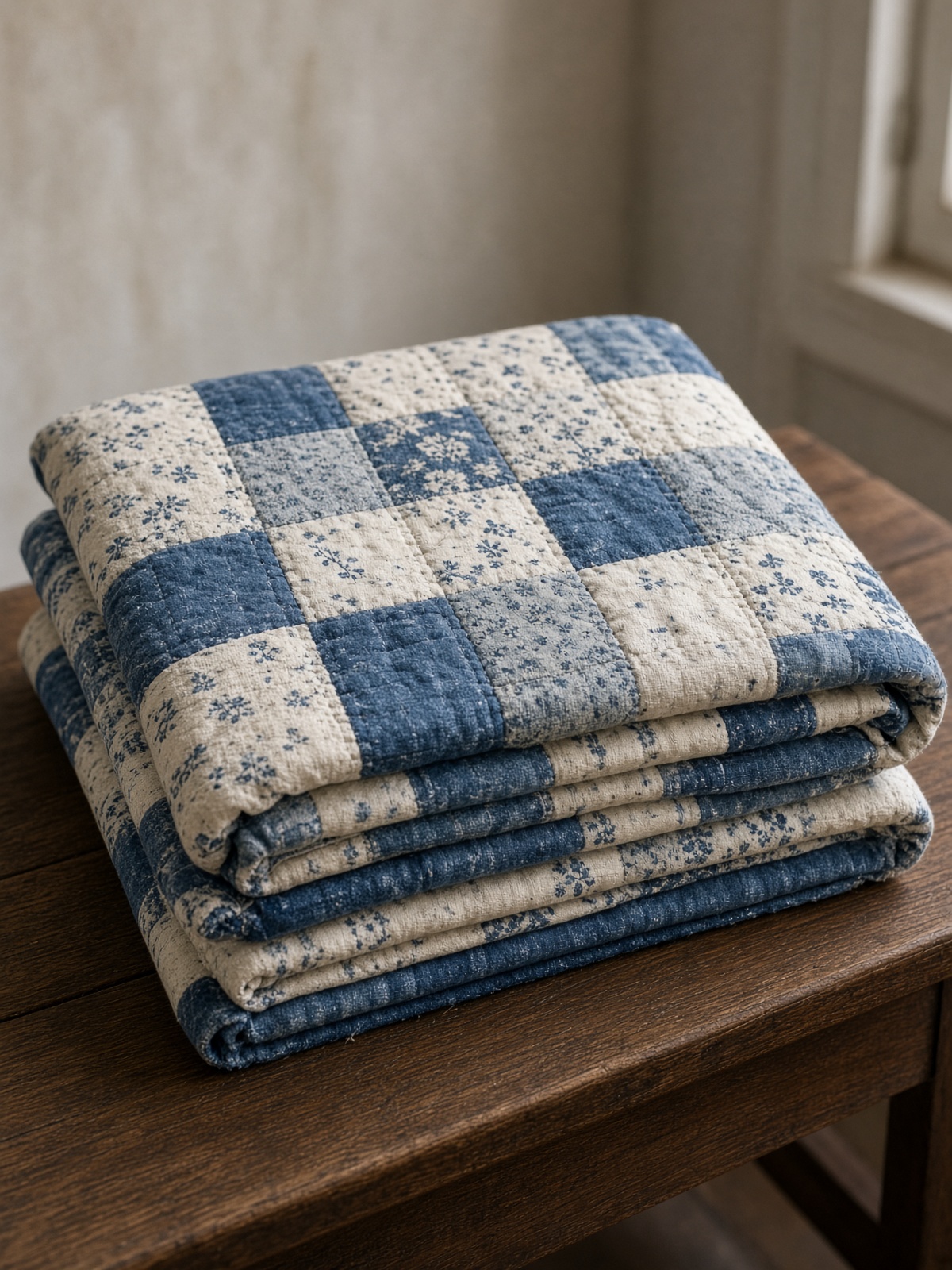 Indigo feed-sack quilt